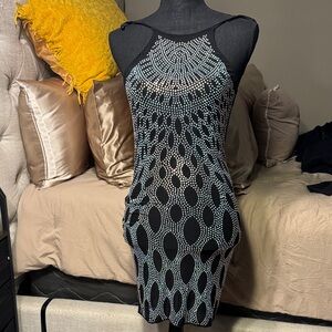 Banjul Black and Blue Patterned Mini Dress